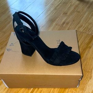 Black Ruffle block heel sandal